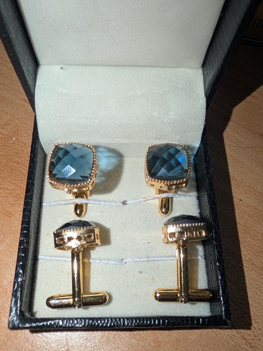 Gold-Tone Blue Stone Cufflinks- 2 Sets Of 2